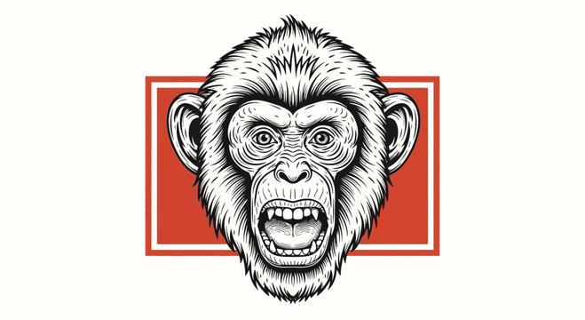 Angry Chimpanzee Face, Aggressive Monkey Portrait, Wild Animal Roaring