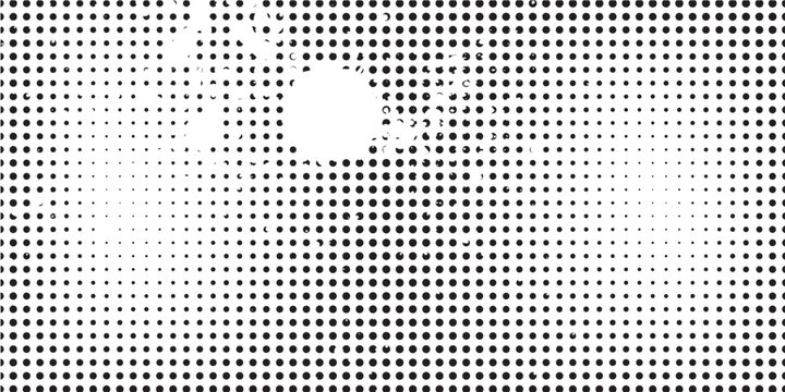 Dot grid pattern vector illustration. Simple black white point background with small and large polka dots. Abstract futuristic dotted mesh with gradient effect. Geometric minimal digital design.