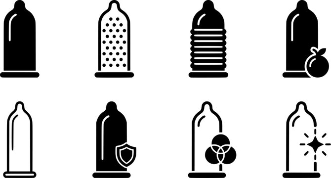 Condom Types And Varieties Icons Set For Safe Sex Contraception Product Marketing Vector Silhouette Elements