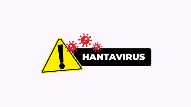 Red hantavirus shapes caution triangle, health safety icon. Suitable for medical articles, infographics on disease prevention and awareness.