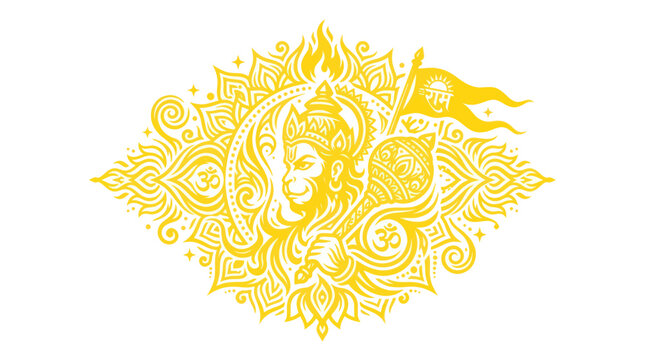 Hanuman illustration, Hindu deity, mandala design, Indian culture, spiritual symbol