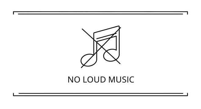 No Loud Music Sign with Musical Note and Cross