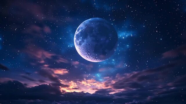 Night Sky with Crescent Moon and Stars Illustration