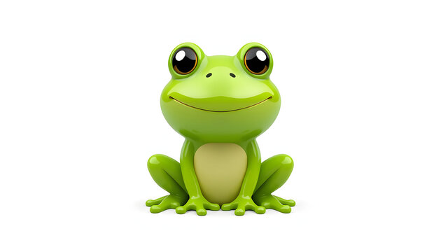 Cute 3D icon of a round green frog sitting happily isolated on white background