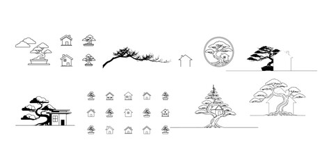Obraz premium Bonsai tree and house illustrations