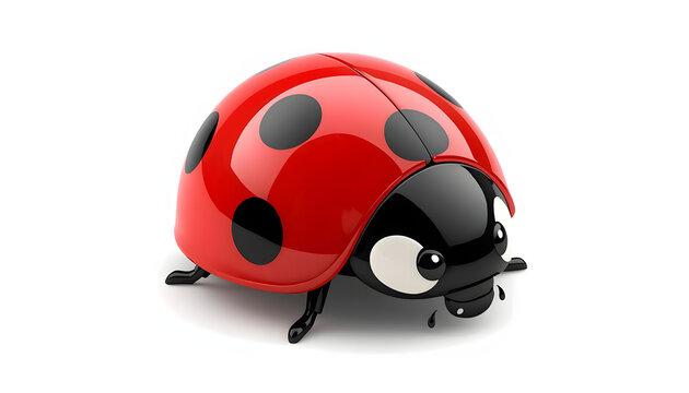 Cute and glossy 3D icon of a ladybug with a shiny candy red shell isolated on white background