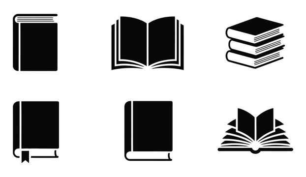 Book Icons Featuring Open and Closed Volumes with Stacked Literature Designs, Vector Graphics for Education, Reading, Knowledge Sharing, Libraries, and Academic Resources