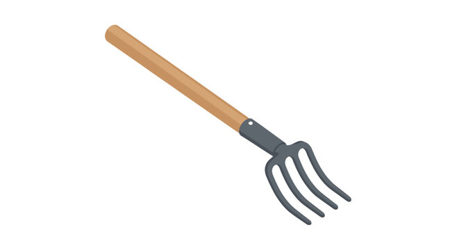 Wooden garden rake with sturdy metal prongs isolated.
