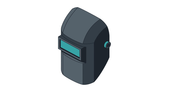 Black protective welding helmet with green visor display.