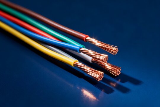 Colorful Electrical Wires with Copper Strands on Blue Background
