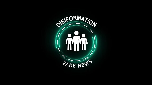 Disinformation and fake news spread through technology can lead to crimes and deepfake black background manipulation affecting trust and truth digital networks 4k video...
