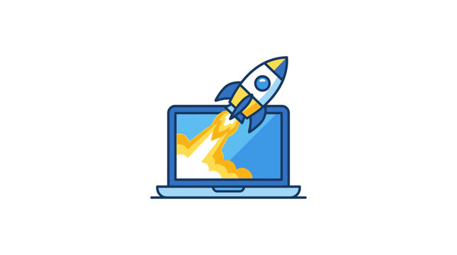Rocket launching from laptop computer screen.