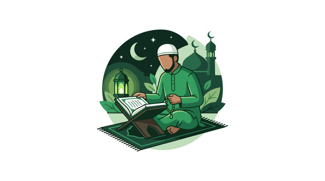 Man reading book in green robe.