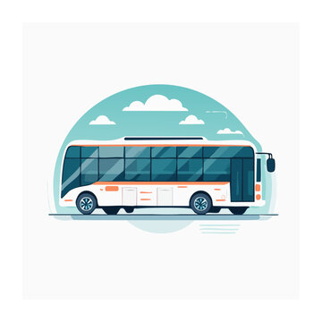 Flat design illustration of a modern bus with clouds in the sky