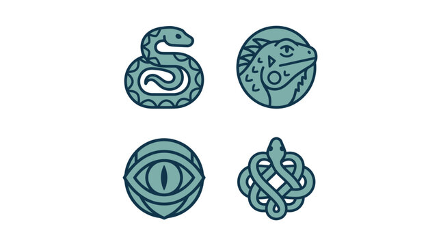 Four green reptile and snake icons on a white background