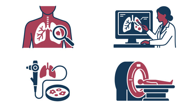 Medical icons showing lung cancer diagnosis and screening methods