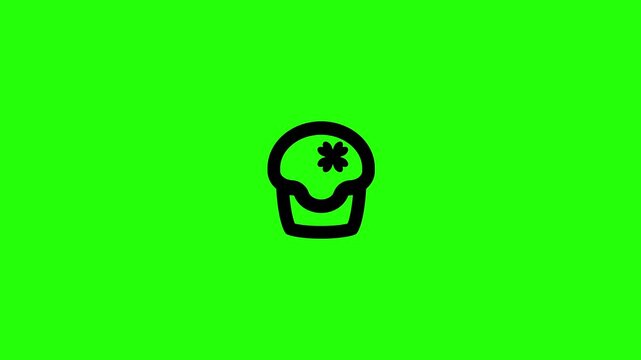 High definition 4K clip of a tasty bakery cupcake dessert with a shamrock clover badge silhouette bouncing cleanly. Tactical popup food app icon.