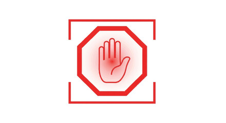 Obraz premium Red Stop Hand Sign Icon with Octagon Frame and Square Border