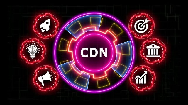 Cdn content delivery network digital marketing icon set technology animation.