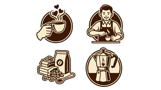 Set of vintage coffee shop icons and logo designs