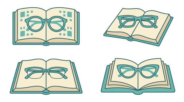 Vector illustration of open books with reading glasses