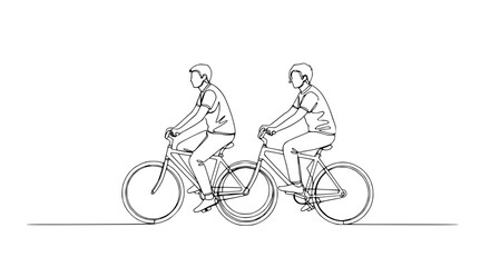 Obraz premium Two people riding bicycles side by side, minimalist line art illustration