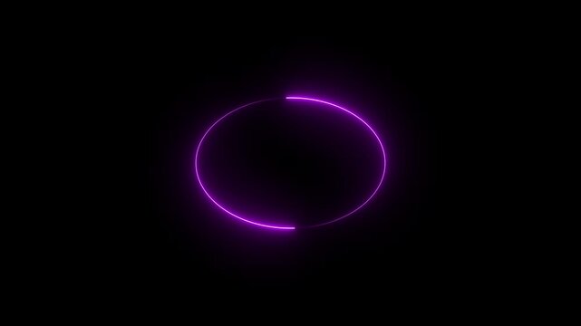Bright neon circular line frame repetitive animation on black background. Neon light trail circle- Gradient neon circle frame loading icon animation. Cyan circle glow border concept blinking lines.