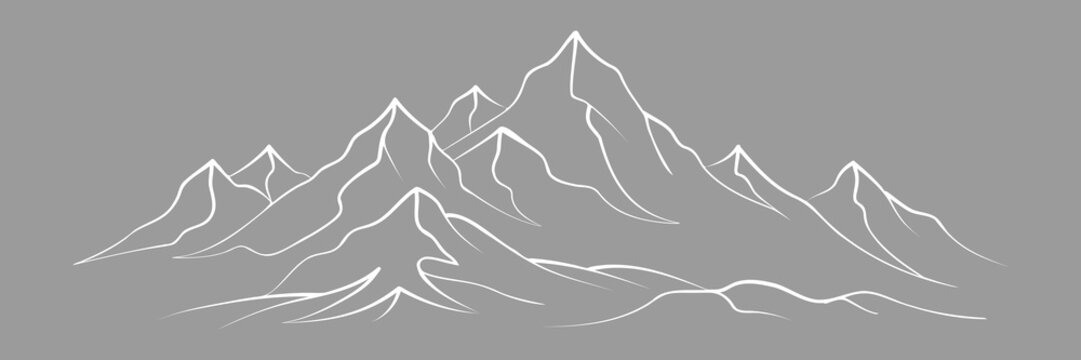Mountain vector drawing, line art vector, minimalism, isolated on grey background