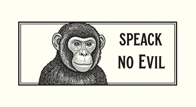 Chimpanzee Illustration, Speak No Evil, Vintage Style