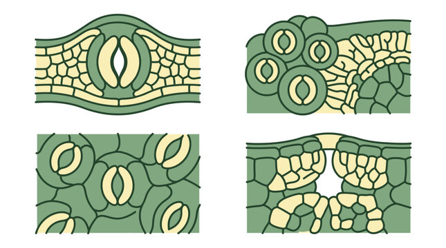 Scientific diagram showing the structure of plant stomata