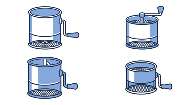 Set of blue vector icons of manual kitchen flour sifters