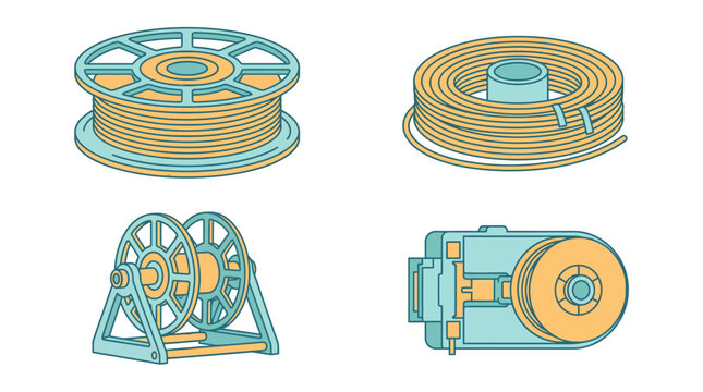 Set of vector icons showing different wire and cable spools