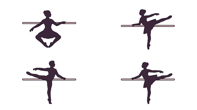 Silhouettes of ballet dancers practicing at the barre