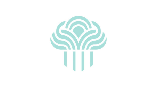 Abstract geometric cloud icon with vertical line patterns.