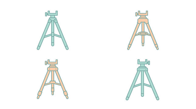 Four colorful camera tripod icons on a white background