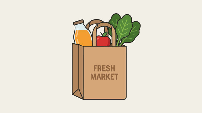 A grocery bag with fresh produce and smooth curved sides sits on a clean surface in a landscape view.