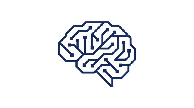 Bold Geometric Circuit Brain Icon with Sharp Lines.