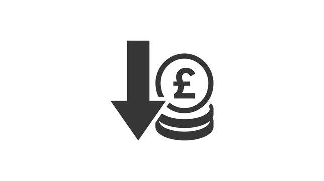 British pound sterling currency symbol with downward falling arrow.