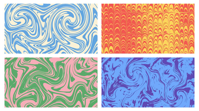 A collection of four colorful abstract marbled patterns