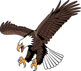 Fototapeta premium Majestic flying bald eagle spreading wings, talons extended, symbolizing strength, freedom, wildlife, nature, power, and courage illustration.