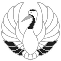 Fototapeta premium 鶴の和風アイコンイラスト モノクロ