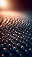Fototapeta premium Macro photography close-up of yoga mat surface showing intricate texture detail, sweat droplets resting on pattern, soft focus background, warm natural light, Ai generated image