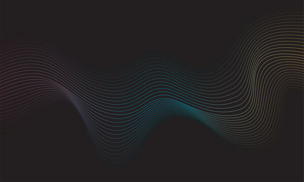 Elegant Abstract Wavy Thin Parallel Lines with Dual Tone Gradient Glow Effect on Dark Background, Modern Futuristic Tech Vector Art