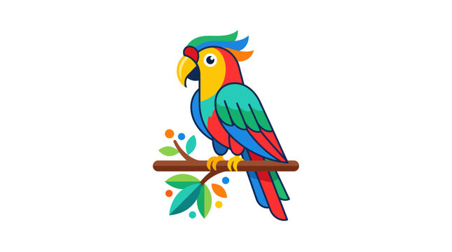 Colorful Parrot Perched on a Branch with Leaves.