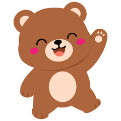 Fototapeta premium Cute happy teddy bear waving hand cartoon illustration