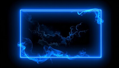 Obraz premium Neon blue frame with smoky clouds in the darkness