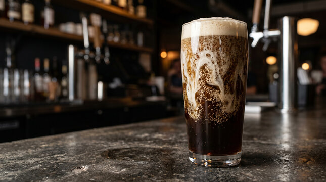 Cream Swirling inside a Tall Glass of Dark Iced Cold Brew Coffee