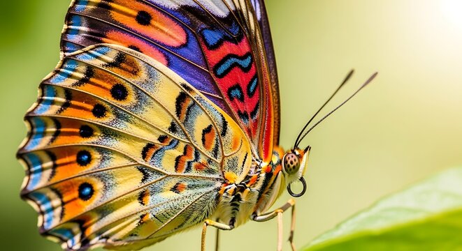 Colorful Butterfly Resting on Leaf in Soft Sunlight