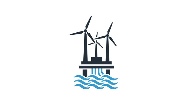 Offshore wind turbine platform icon on white background