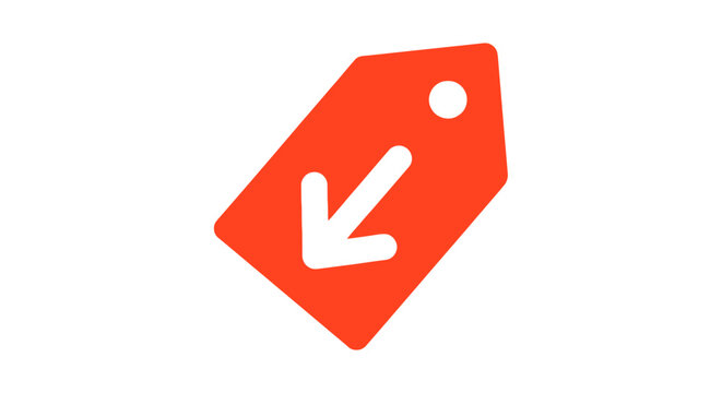 Red price tag icon with downward arrow for sales